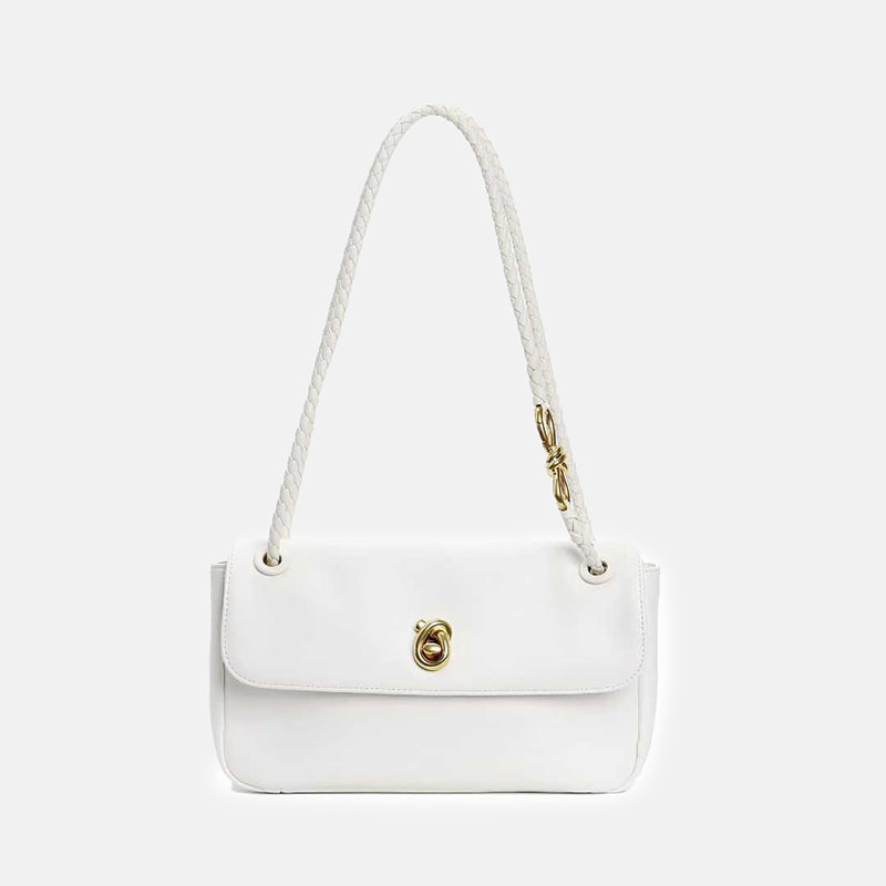 Women's Vintage Top-Grain Leather Bow Baguette Shoulder Bag In Gold Hardware