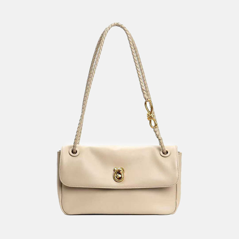 Women's Vintage Top-Grain Leather Bow Baguette Shoulder Bag In Gold Hardware
