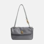 Women's Vintage Top-Grain Leather Bow Baguette Shoulder Bag In Gold Hardware