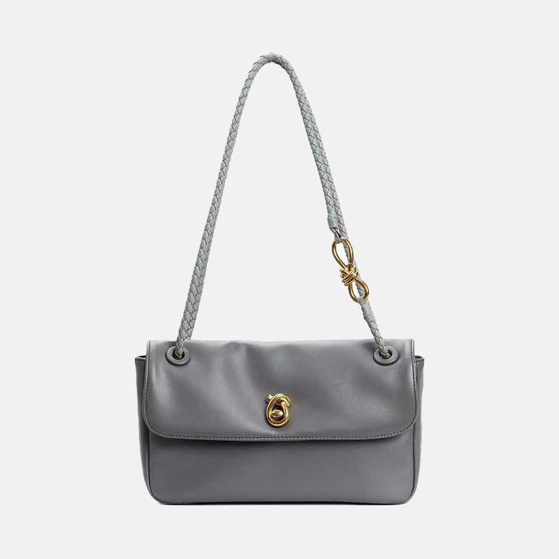 Women's Vintage Top-Grain Leather Bow Baguette Shoulder Bag In Gold Hardware
