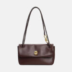 Women's Vintage Top-Grain Leather Bow Baguette Shoulder Bag In Gold Hardware