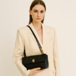 Women's Vintage Top-Grain Leather Bow Baguette Shoulder Bag In Gold Hardware