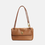 Women's Vintage Top-Grain Leather Bow Baguette Shoulder Bag In Gold Hardware