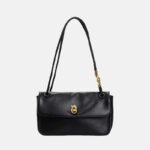 Women's Vintage Top-Grain Leather Bow Baguette Shoulder Bag In Gold Hardware