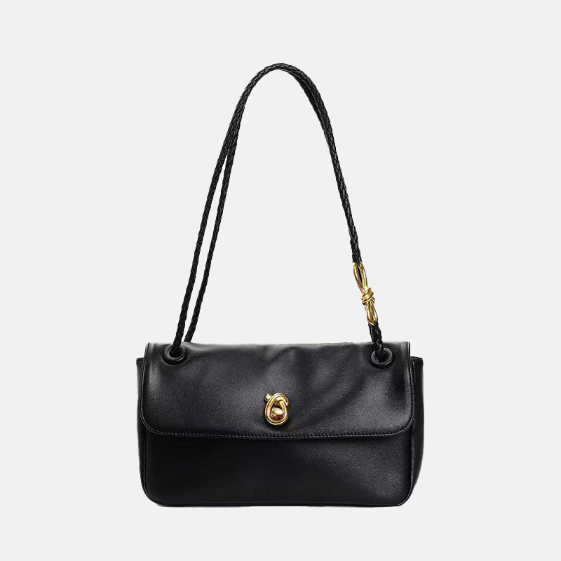 Sac à main baguette en cuir vintage de grain supérieur avec nœud en métal doré pour femmes