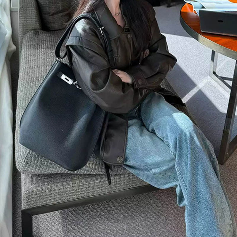 Sac à main en cuir vintage de grain supérieur avec fermeture en argent pour femmes