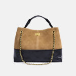 Sac à main vintage bicolore en daim matelassé avec fermeture à clé, sac à main à bandoulière avec chaîne