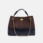 Sac à main vintage bicolore en daim matelassé avec fermeture à clé, sac à main à bandoulière avec chaîne
