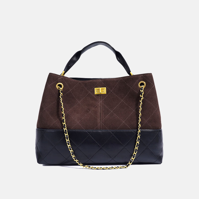 Sac à main vintage bicolore en daim matelassé avec fermeture à clé, sac à main à bandoulière avec chaîne