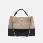 Sac à main vintage bicolore en daim matelassé avec fermeture à clé, sac à main à bandoulière avec chaîne