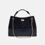 Sac à main vintage bicolore en daim matelassé avec fermeture à clé, sac à main à bandoulière avec chaîne