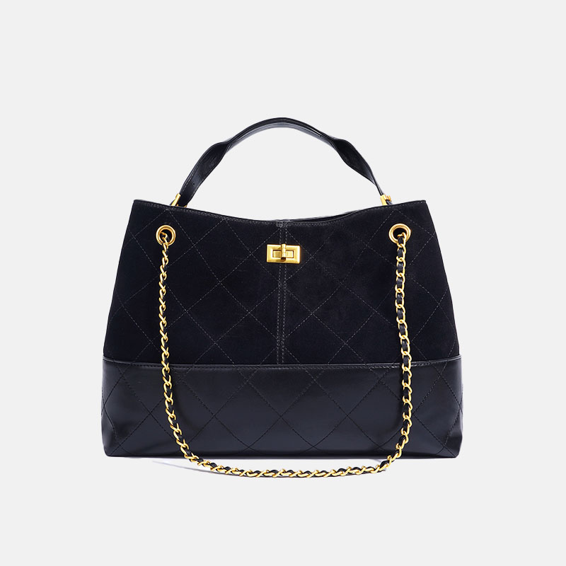 Sac à main vintage bicolore en daim matelassé avec fermeture à clé, sac à main à bandoulière avec chaîne