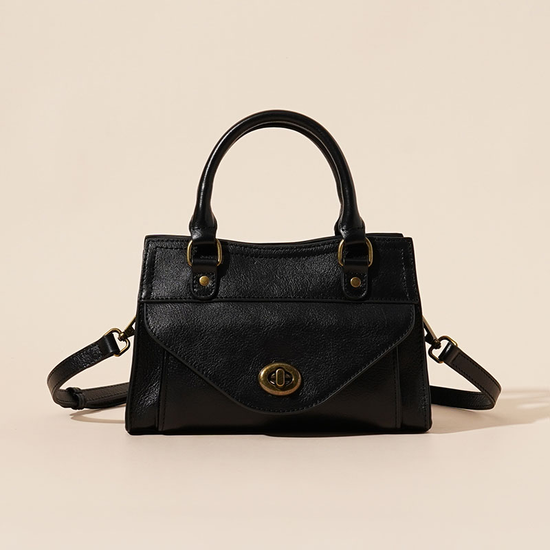 Sac à main vintage en cuir ciré de première qualité pour femmes, avec quincaillerie en or