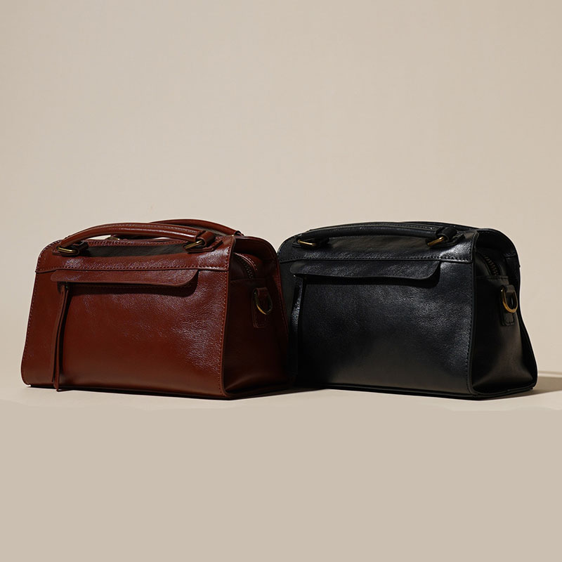 Sac à main vintage en cuir ciré de grain supérieur pour femmes