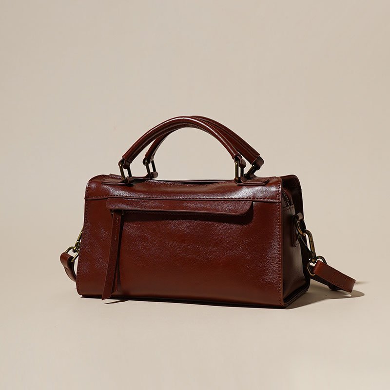 Sac à main vintage en cuir ciré de grain supérieur pour femmes
