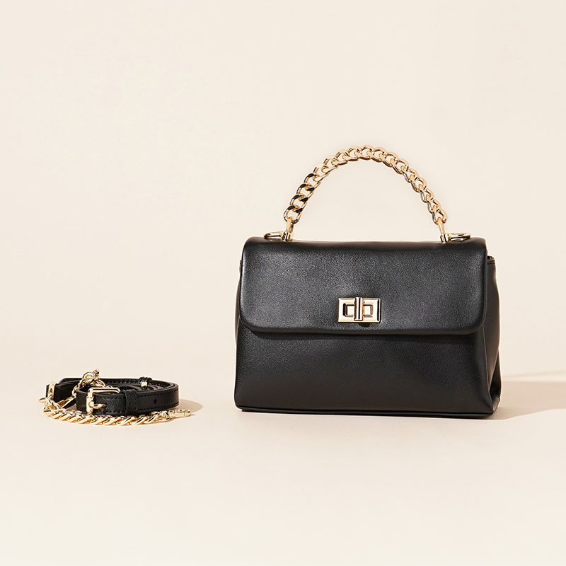Sac à main en cuir de vachette pour femmes, avec poignée en chaîne et quincaillerie dorée