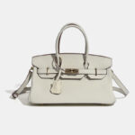 Sac à main horizontal en cuir pleine fleur pour femmes, avec des accessoires en or