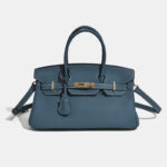 Sac à main horizontal en cuir pleine fleur pour femmes, avec des accessoires en or