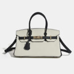 Sac à main horizontal en cuir pleine fleur pour femmes, avec des accessoires en or