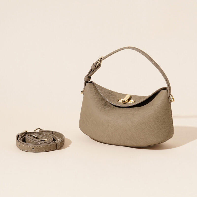 Minimalistische Damen Vollnarbenleder Pillow-Shaped Crossbody Strap Umhängetasche In Gold Hardware