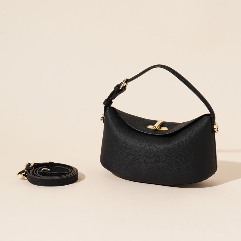 Minimalistische Damen Vollnarbenleder Pillow-Shaped Crossbody Strap Umhängetasche In Gold Hardware