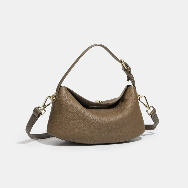 Minimalistische Damen Vollnarbenleder Pillow-Shaped Crossbody Strap Umhängetasche In Gold Hardware