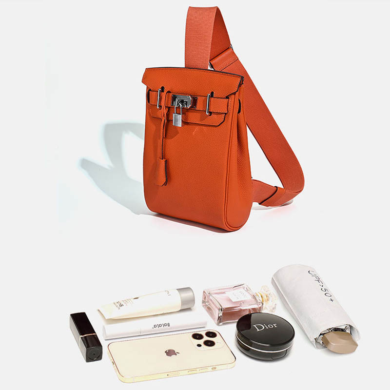 Women's Minimalist Full-Grain Leather Sling Bag In Silver Hardware
