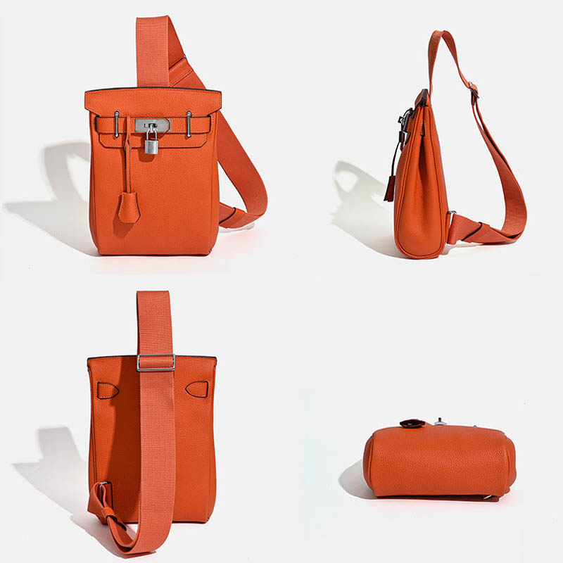 Women's Minimalist Full-Grain Leather Sling Bag In Silver Hardware