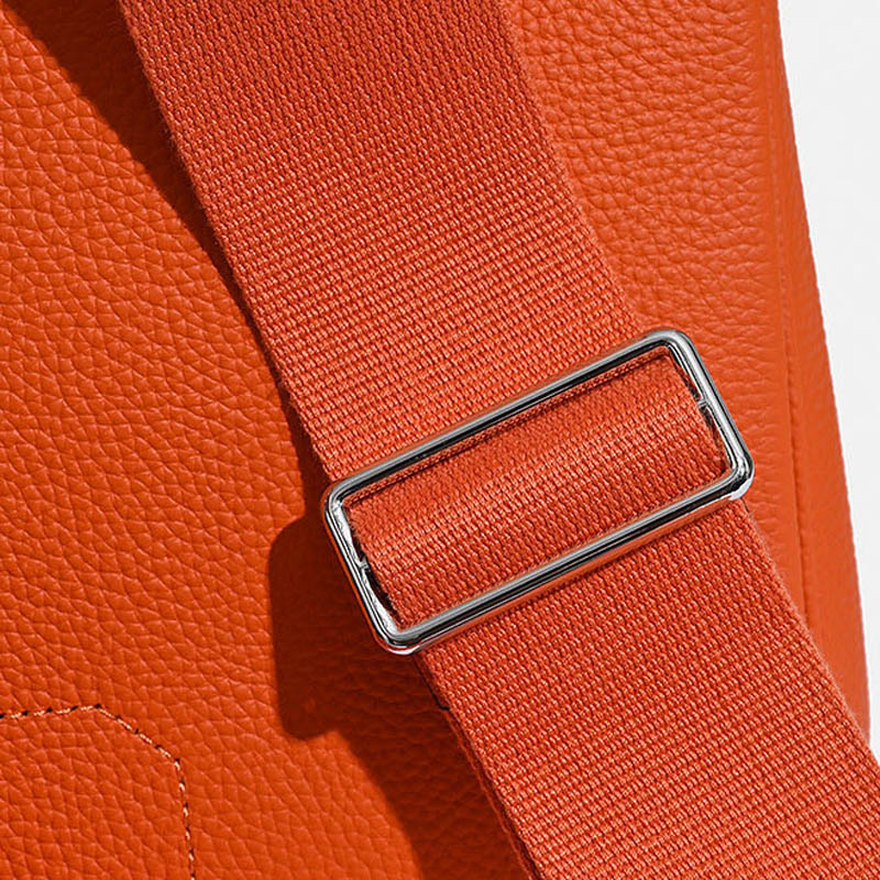 Women's Minimalist Full-Grain Leather Sling Bag In Silver Hardware