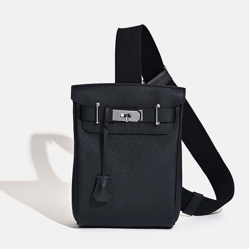 Women's Minimalist Full-Grain Leather Sling Bag In Silver Hardware