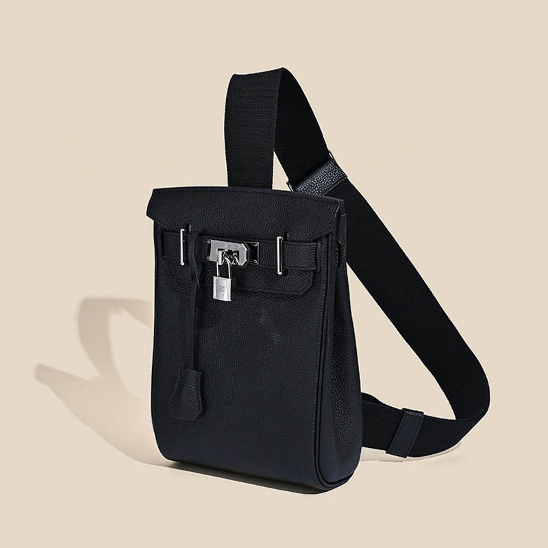 Women's Minimalist Full-Grain Leather Sling Bag In Silver Hardware