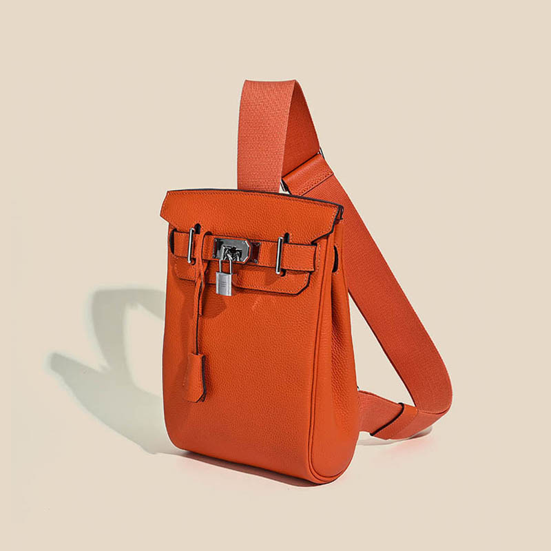 Women's Minimalist Full-Grain Leather Sling Bag In Silver Hardware