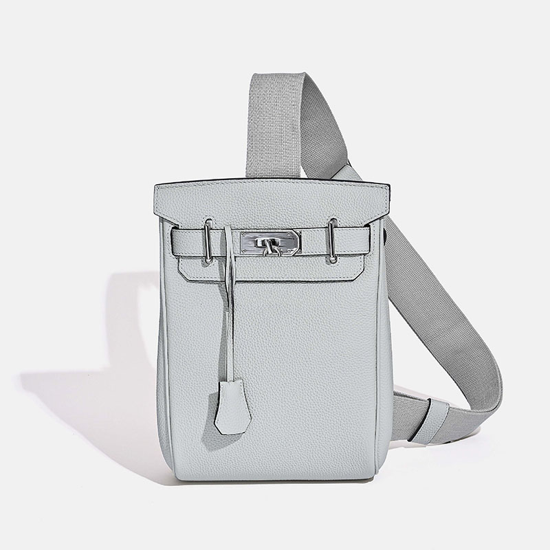 Women's Minimalist Full-Grain Leather Sling Bag In Silver Hardware