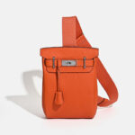 Women's Minimalist Full-Grain Leather Sling Bag In Silver Hardware