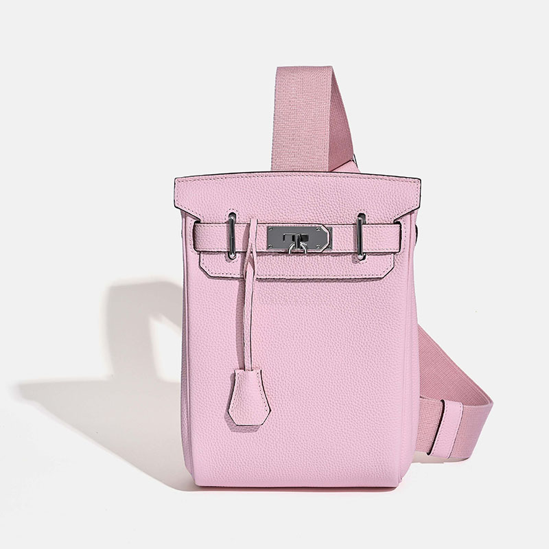 Women's Minimalist Full-Grain Leather Sling Bag In Silver Hardware