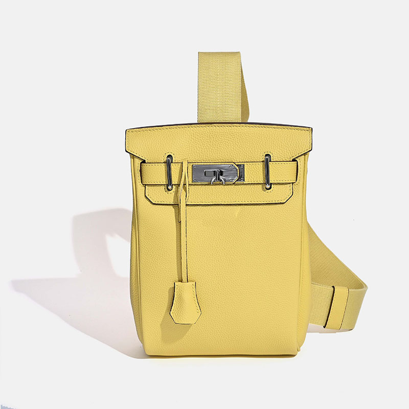 Women's Minimalist Full-Grain Leather Sling Bag In Silver Hardware