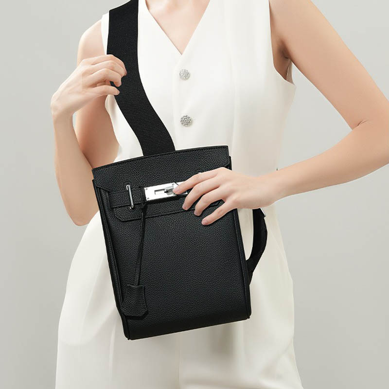 Women's Minimalist Full-Grain Leather Sling Bag In Silver Hardware