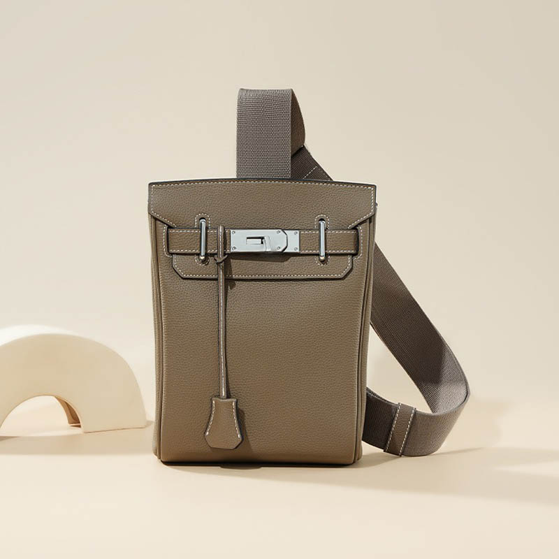 Women's Minimalist Full-Grain Leather Sling Bag In Silver Hardware