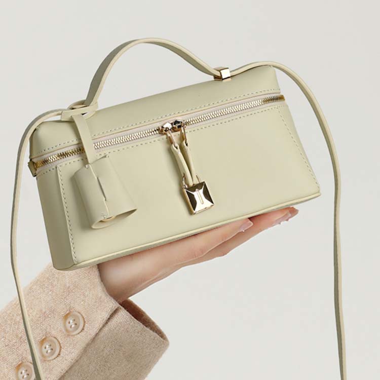 Minimalistische Damen Box aus echtem Leder Schulter-Top-Griff Tasche in Gold Hardware