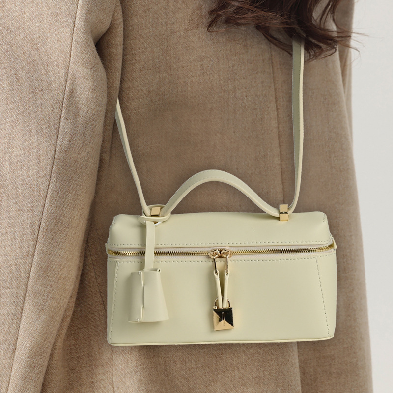 Minimalistische Damen Box aus echtem Leder Schulter-Top-Griff Tasche in Gold Hardware