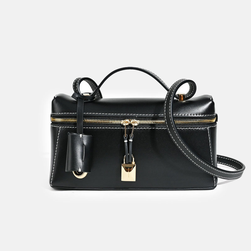 Minimalistische Damen Box aus echtem Leder Schulter-Top-Griff Tasche in Gold Hardware