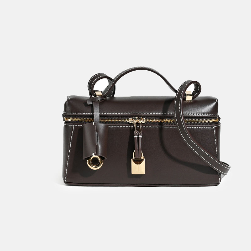 Minimalistische Damen Box aus echtem Leder Schulter-Top-Griff Tasche in Gold Hardware