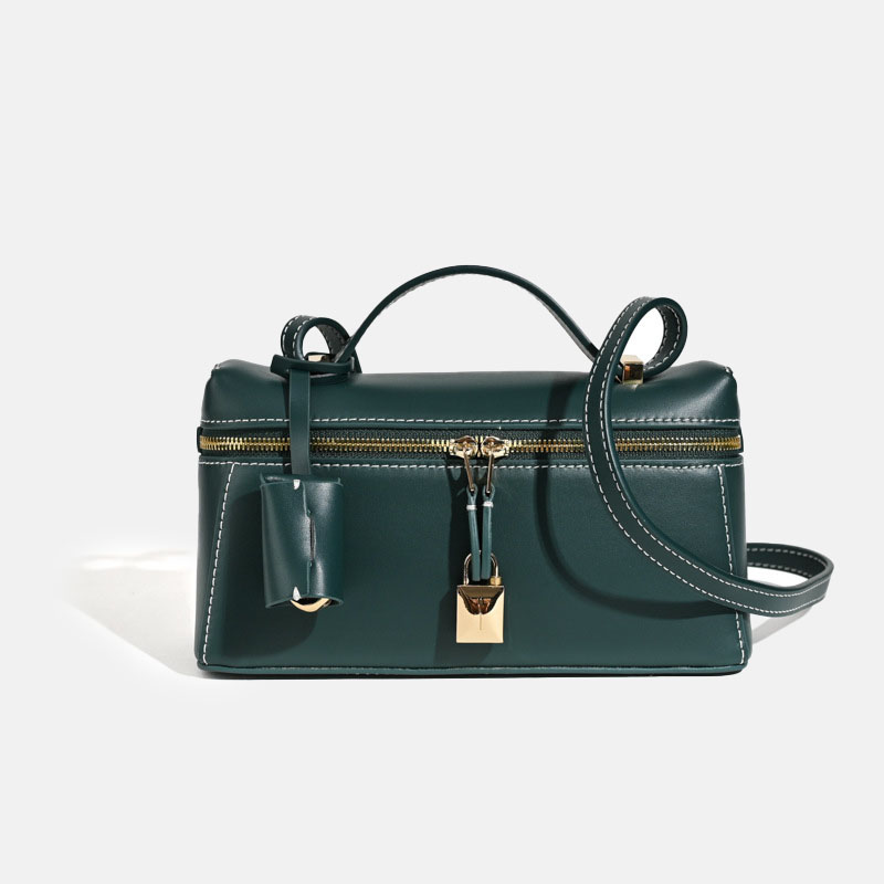 Minimalistische Damen Box aus echtem Leder Schulter-Top-Griff Tasche in Gold Hardware