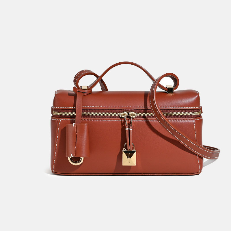 Minimalistische Damen Box aus echtem Leder Schulter-Top-Griff Tasche in Gold Hardware