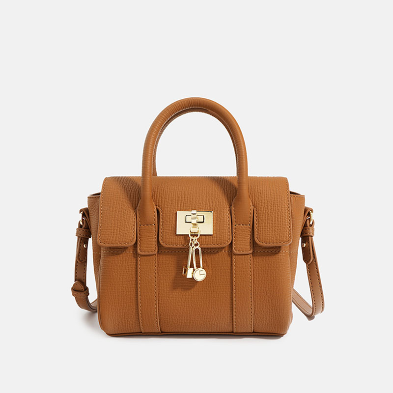 Sac à main en cuir minimaliste pour femmes, avec des accessoires en or