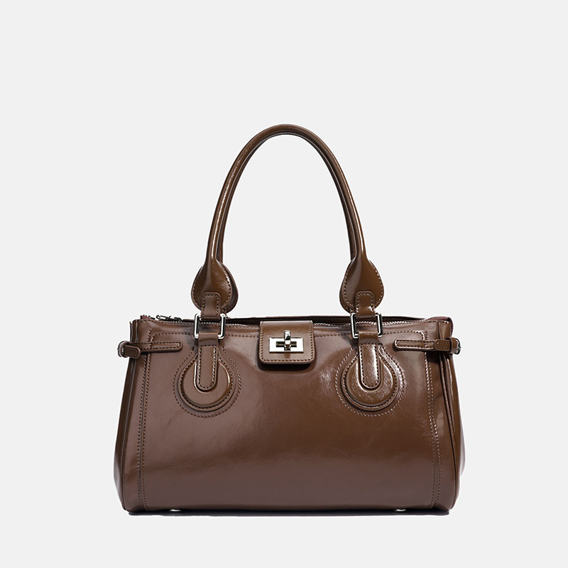 Sac à main en cuir ciré minimaliste pour femmes, avec des accessoires en argent