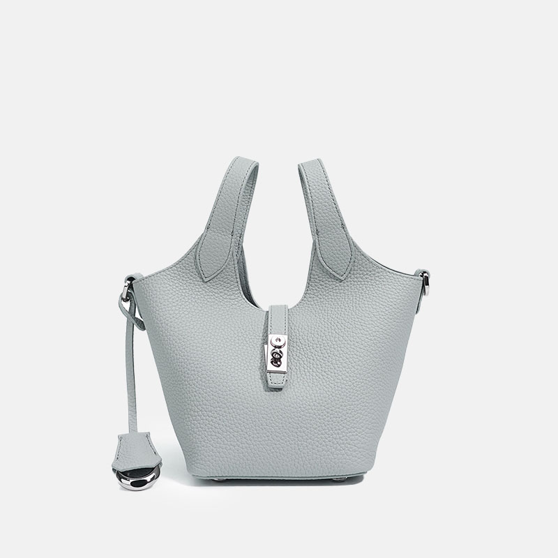 Women's Minimalist Top-Grain Leather Bucket Handbag In Silver Hardware