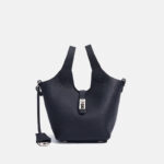 Women's Minimalist Top-Grain Leather Bucket Handbag In Silver Hardware