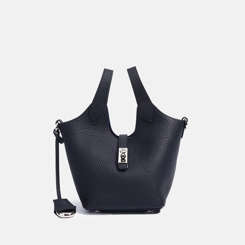 Women's Minimalist Top-Grain Leather Bucket Handbag In Silver Hardware