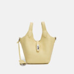 Women's Minimalist Top-Grain Leather Bucket Handbag In Silver Hardware
